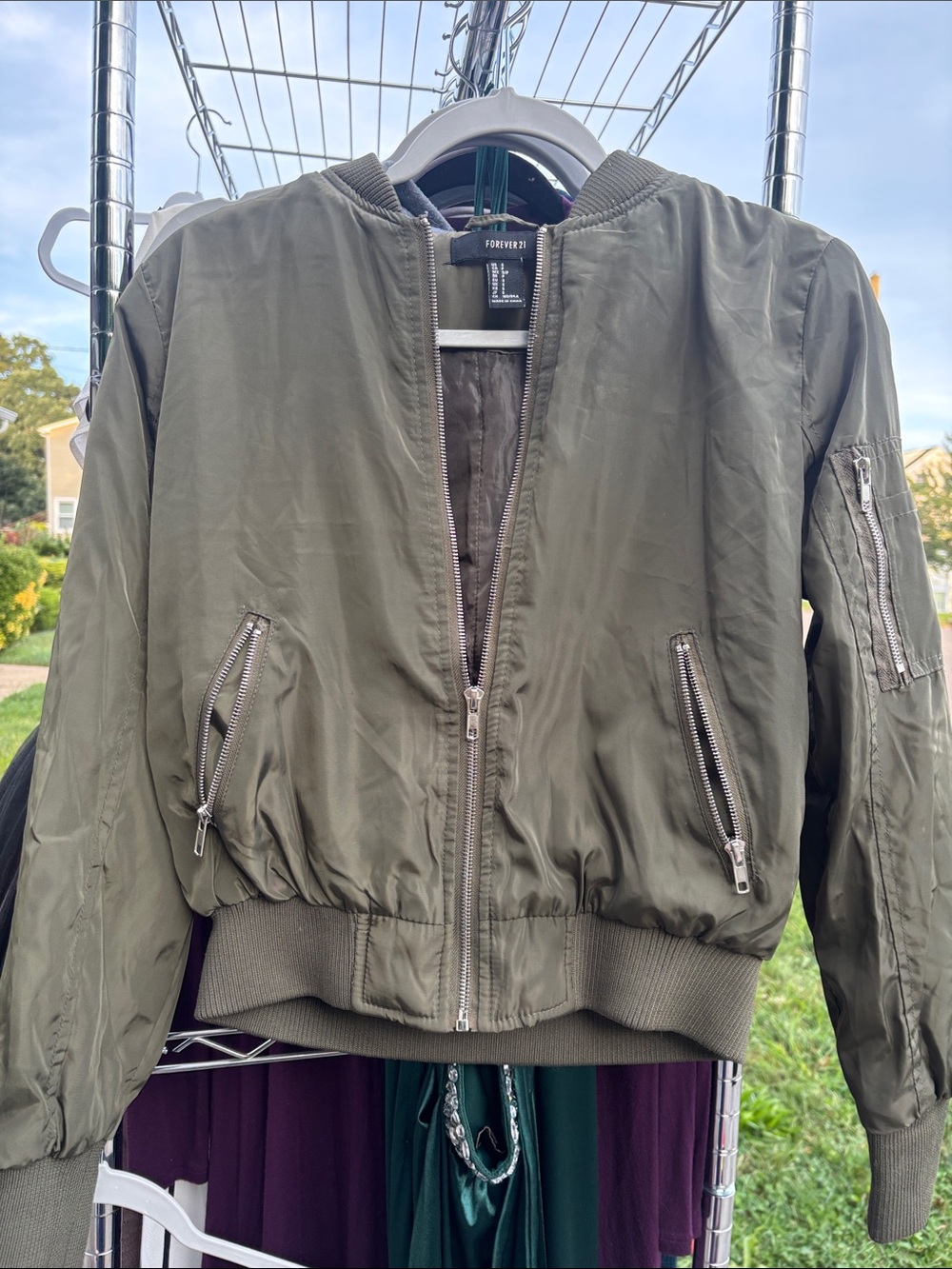 Forever 21 Olive Bomber Jacket with Zip Pockets